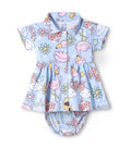 Flamingo Fun Printed Blue Girls Cotton Frock with Panty