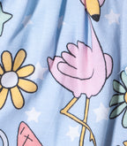 Flamingo Fun Printed Blue Girls Cotton Frock with Panty