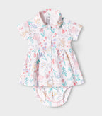 Jungle Blooms Printed White Girls Cotton Frock with Panty