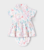 Jungle Blooms Printed White Girls Cotton Frock with Panty