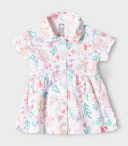 Jungle Blooms Printed White Girls Cotton Frock with Panty