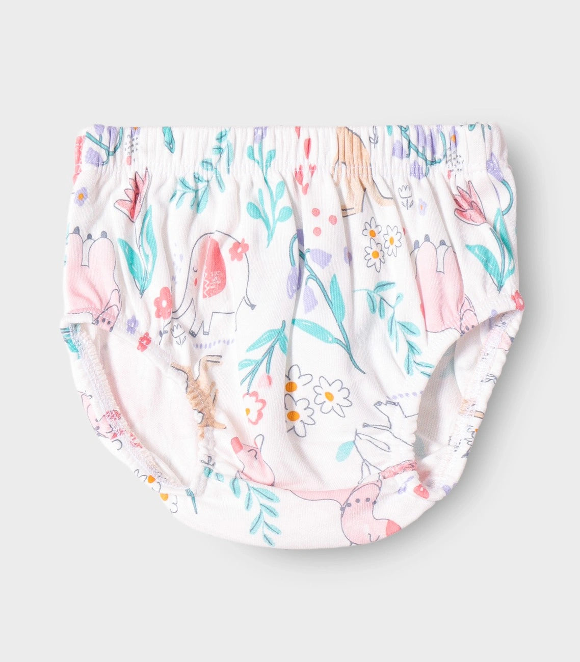Jungle Blooms Printed White Girls Cotton Frock with Panty