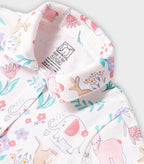 Jungle Blooms Printed White Girls Cotton Frock with Panty