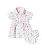 Jungle Blooms Printed White Girls Cotton Frock with Panty