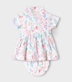 Jungle Blooms Printed White Girls Cotton Frock with Panty