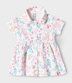 Jungle Blooms Printed White Girls Cotton Frock with Panty
