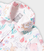 Jungle Blooms Printed White Girls Cotton Frock with Panty
