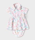 Jungle Blooms Printed White Girls Cotton Frock with Panty
