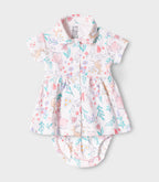 Jungle Blooms Printed White Girls Cotton Frock with Panty