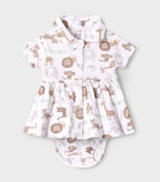 Safari Buddies Printed White Girls Cotton Frock with Panty