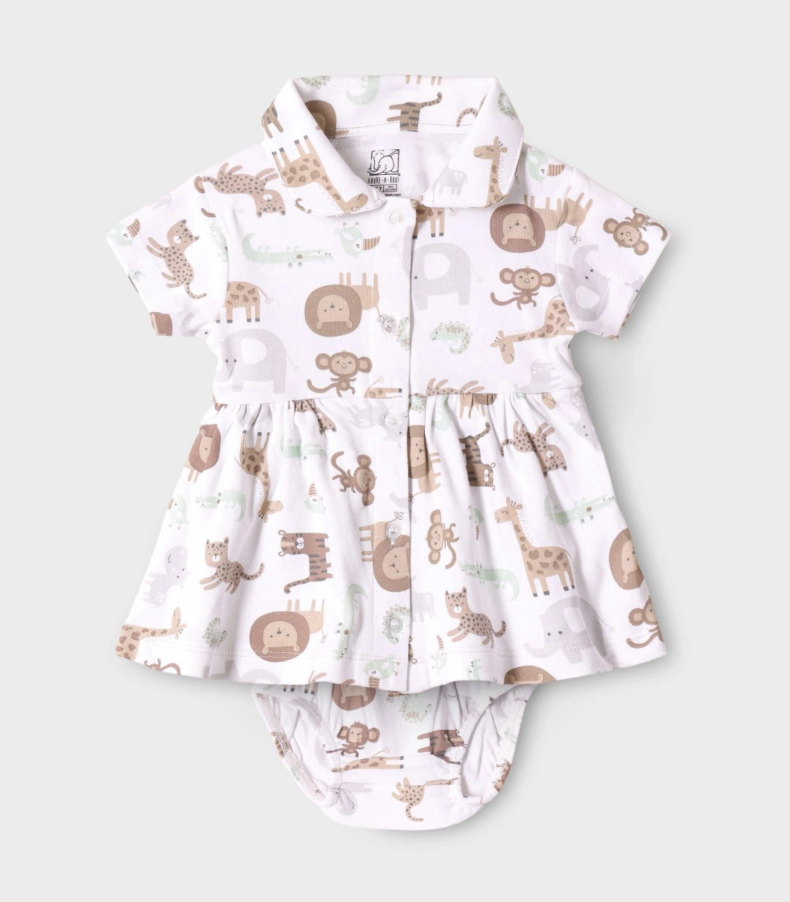 Safari Buddies Printed White Girls Cotton Frock with Panty