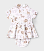 Safari Buddies Printed White Girls Cotton Frock with Panty