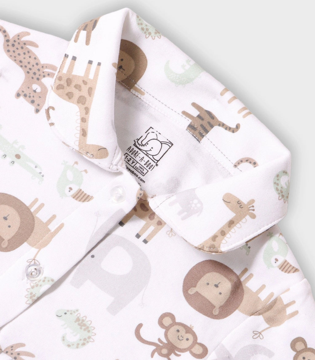 Safari Buddies Printed White Girls Cotton Frock with Panty