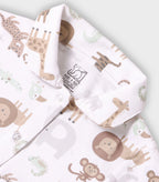 Safari Buddies Printed White Girls Cotton Frock with Panty