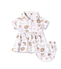 Safari Buddies Printed White Girls Cotton Frock with Panty
