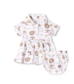 Safari Buddies Printed White Girls Cotton Frock with Panty