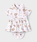Safari Buddies Printed White Girls Cotton Frock with Panty