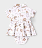Safari Buddies Printed White Girls Cotton Frock with Panty
