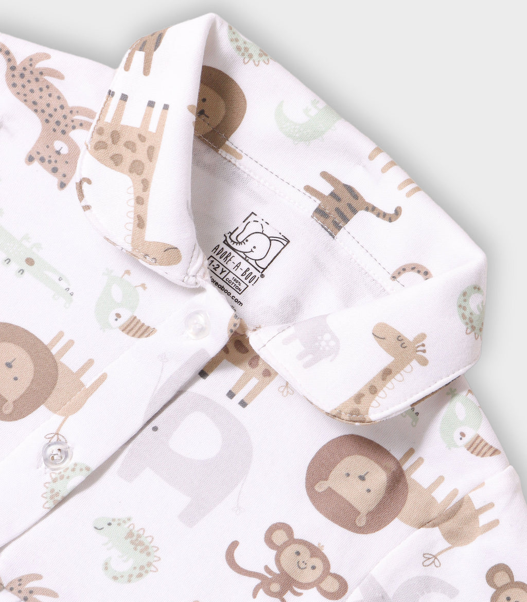 Safari Buddies Printed White Girls Cotton Frock with Panty