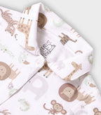 Safari Buddies Printed White Girls Cotton Frock with Panty