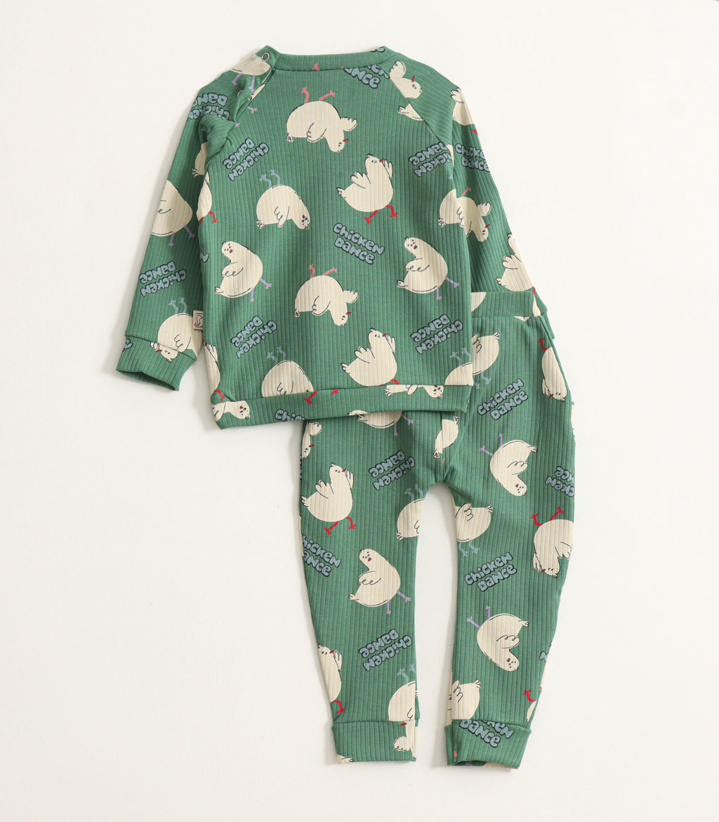 Green Chicken Dance Print Kids Pyjama Set