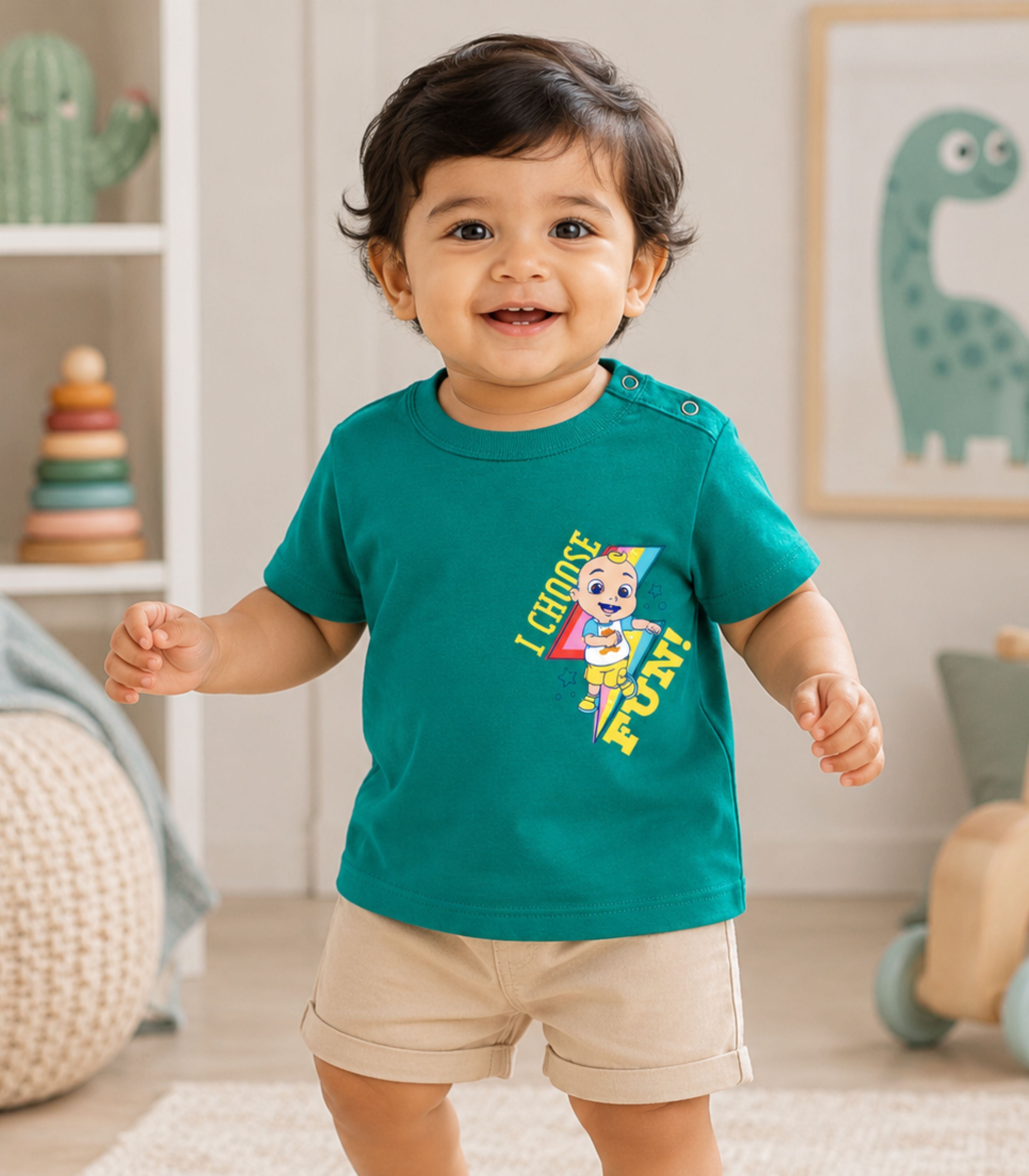 Teal Green Cocomelon I Choose Fun Baby T-Shirt