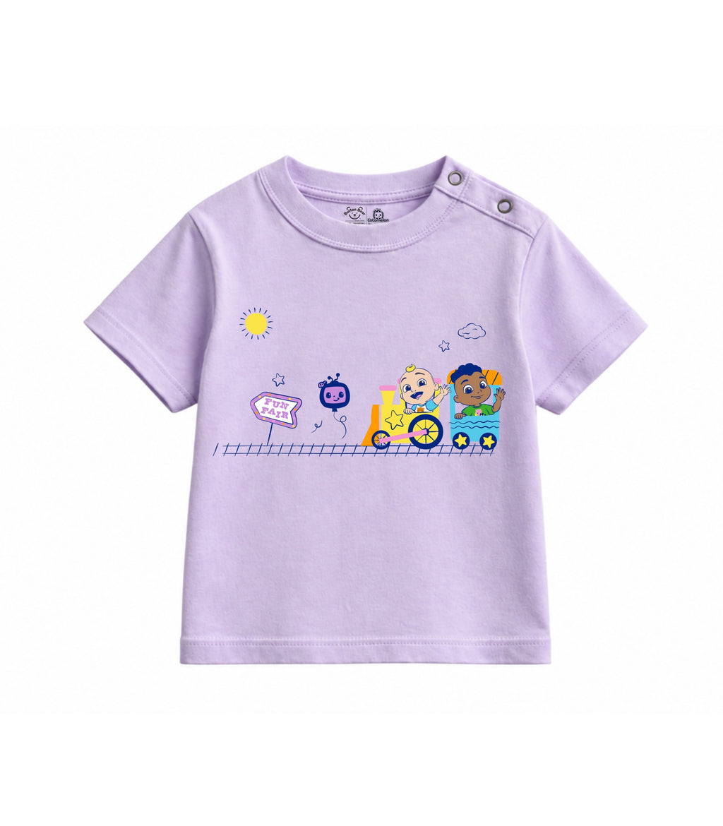 Pastel Lilac Cocomelon Fun Fair Train Ride Baby T-Shirt