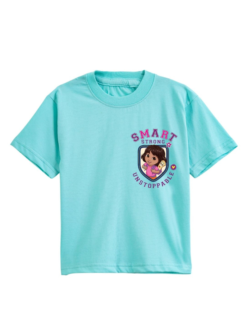 Aqua Blue Dora Smart Strong Unstoppable Graphic Kids T-Shirt