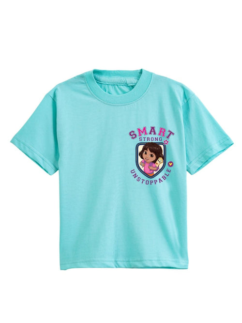 Aqua Blue Dora Smart Strong Unstoppable Graphic Kids T-Shirt