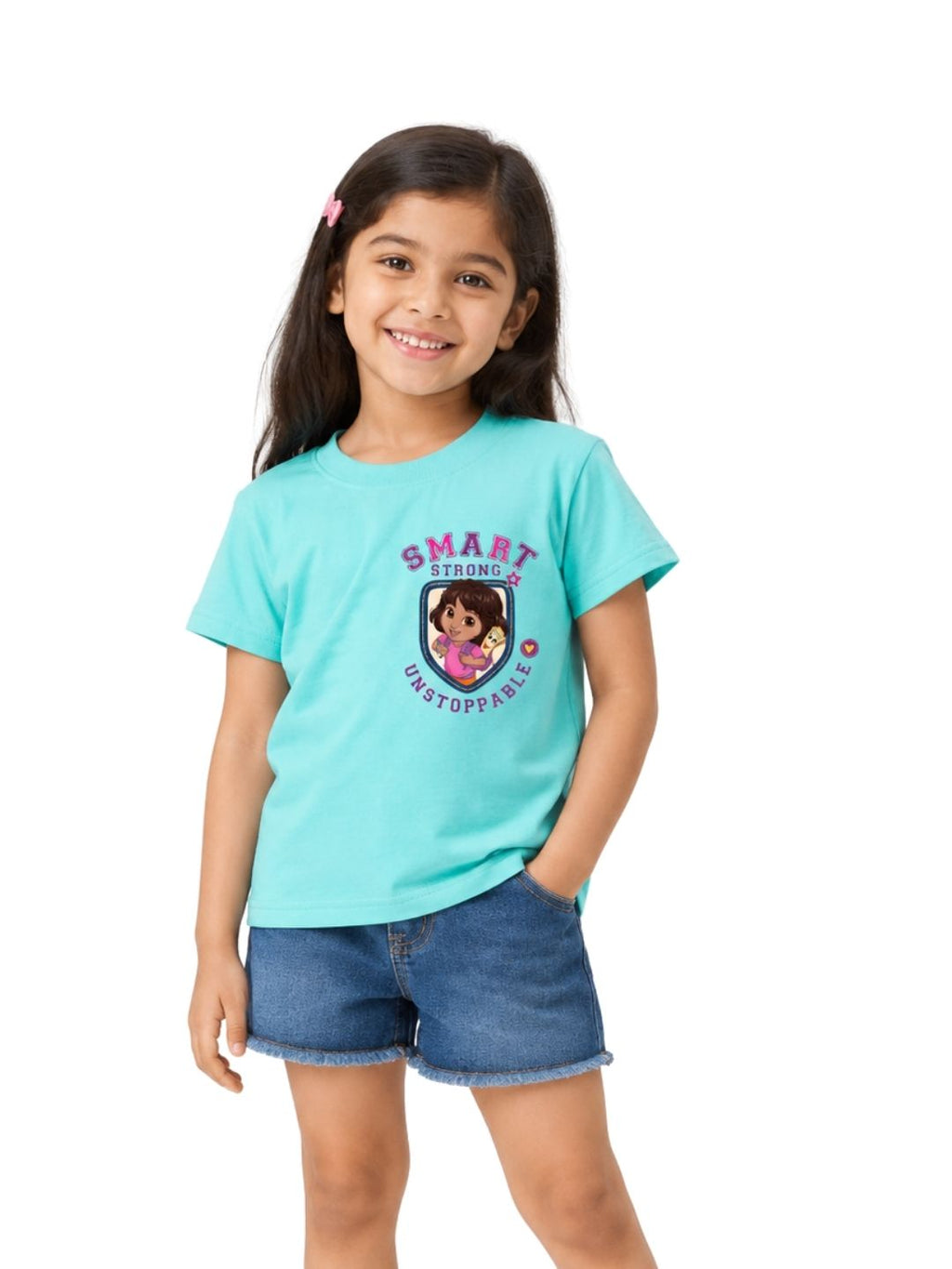 Aqua Blue Dora Smart Strong Unstoppable Graphic Kids T-Shirt