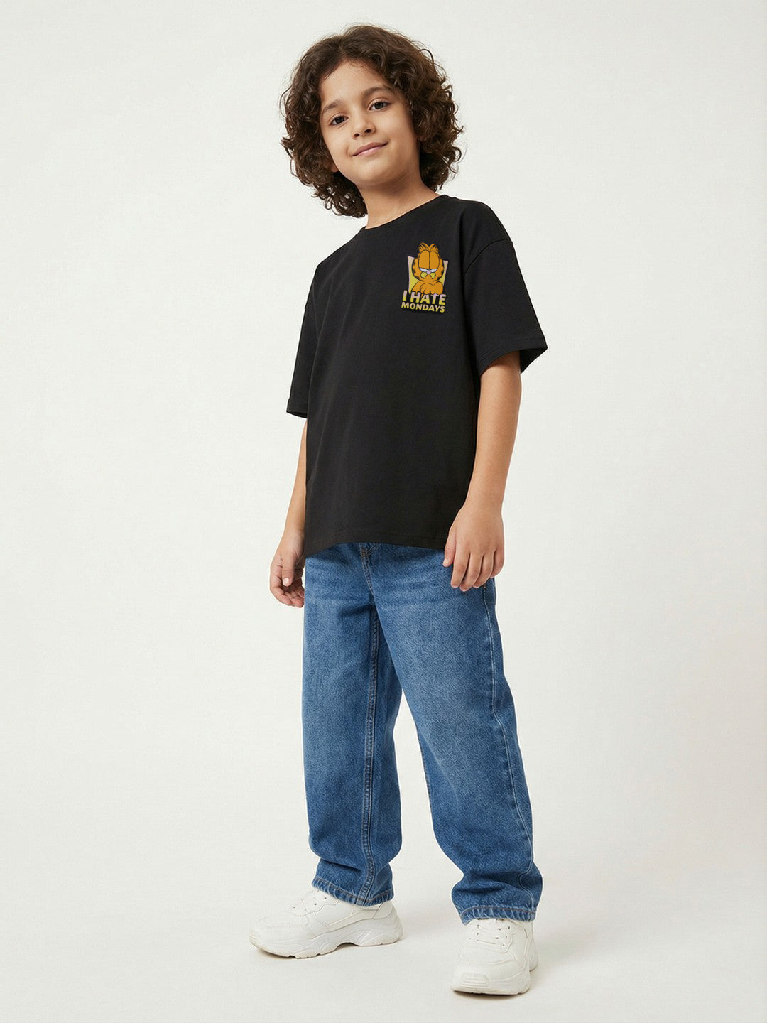 Garfield I Hate Mondays Graphic Print Black Kids  T-Shirt