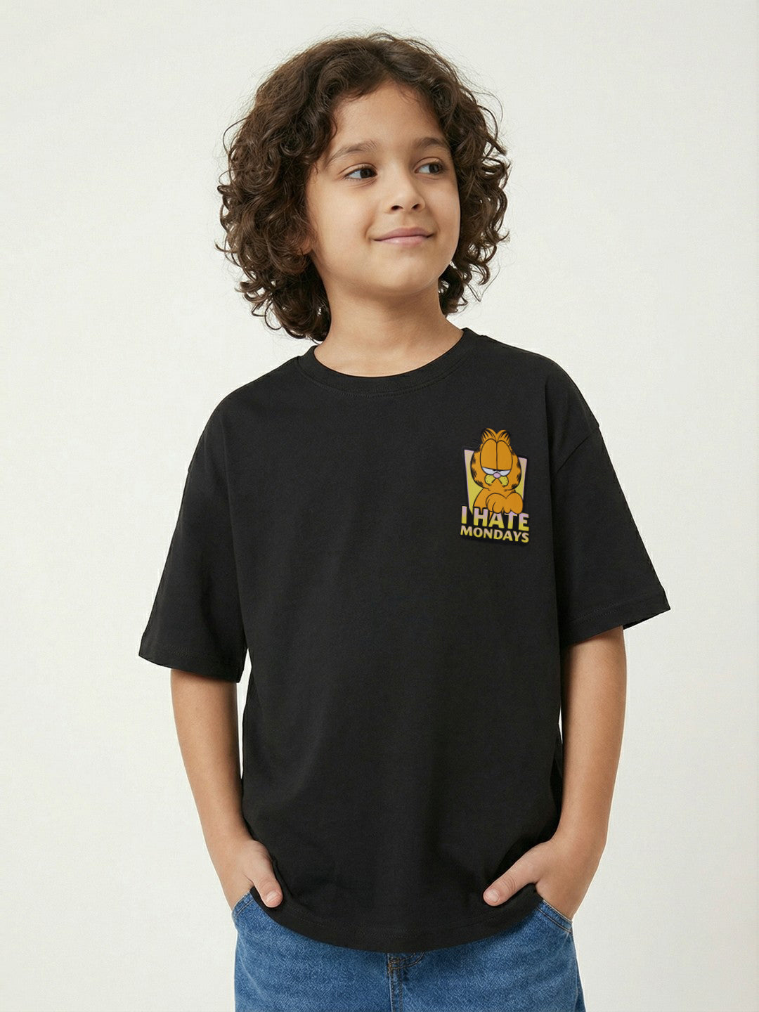 Garfield I Hate Mondays Graphic Print Black Kids  T-Shirt