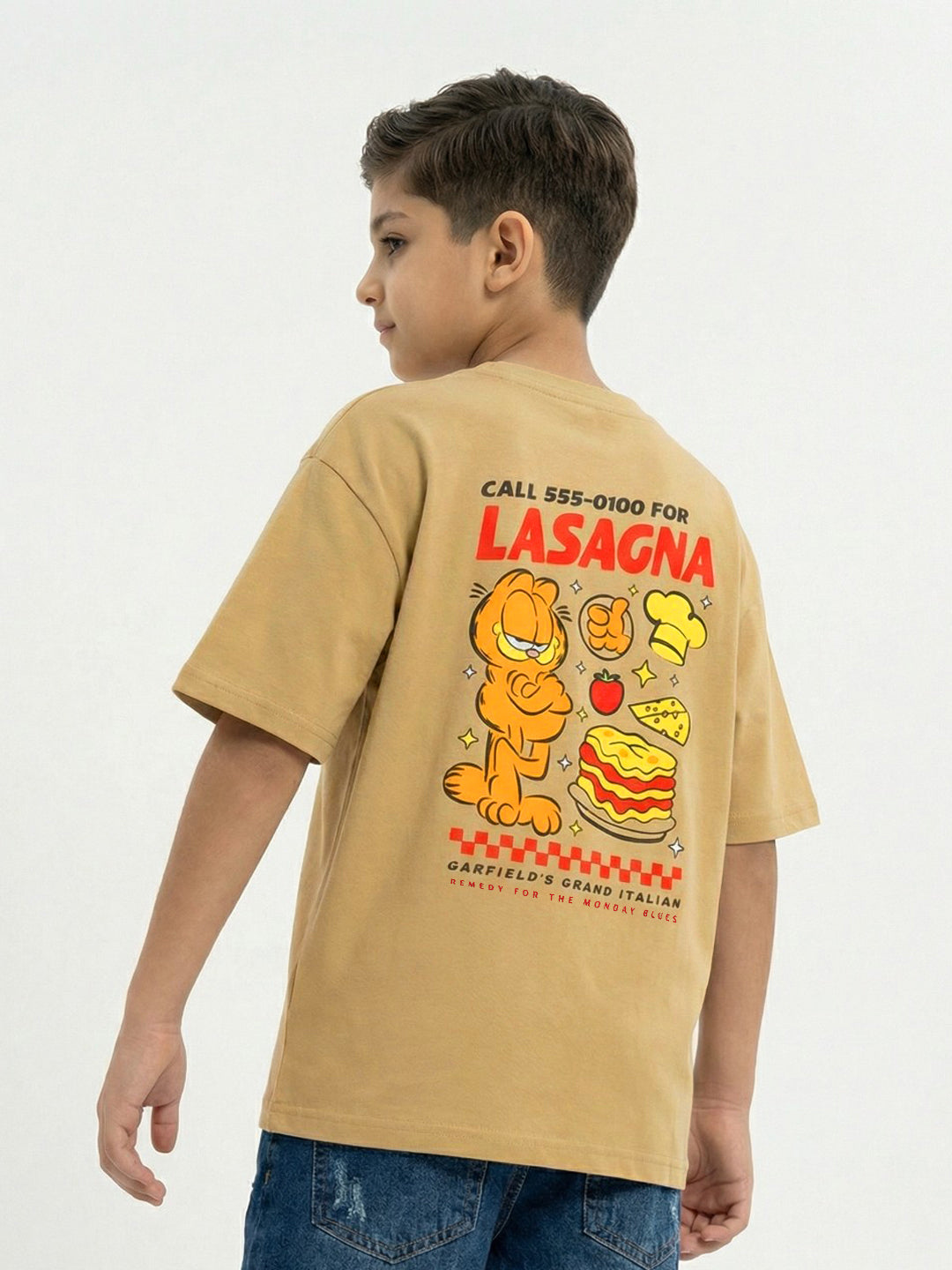 Garfield Lasagna Print Beige Kids  T-Shirt