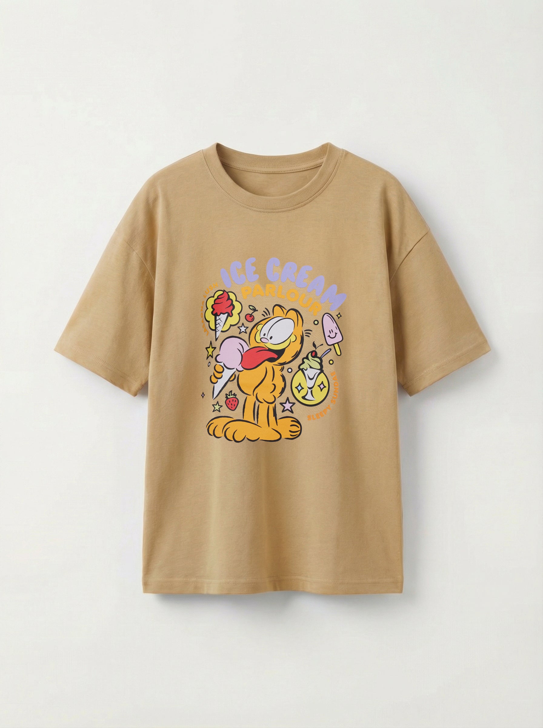 Garfield Ice Cream Graphic Beige Kids  T-Shirt