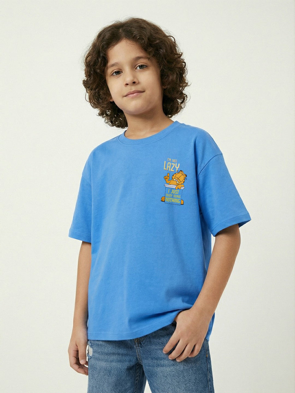 Garfield Lazy Mood Print Blue Kids  T-Shirt