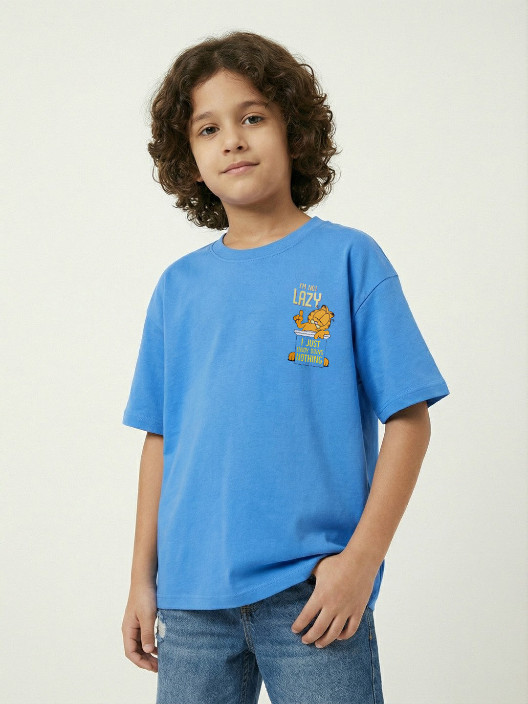 Garfield Lazy Mood Print Blue Kids  T-Shirt