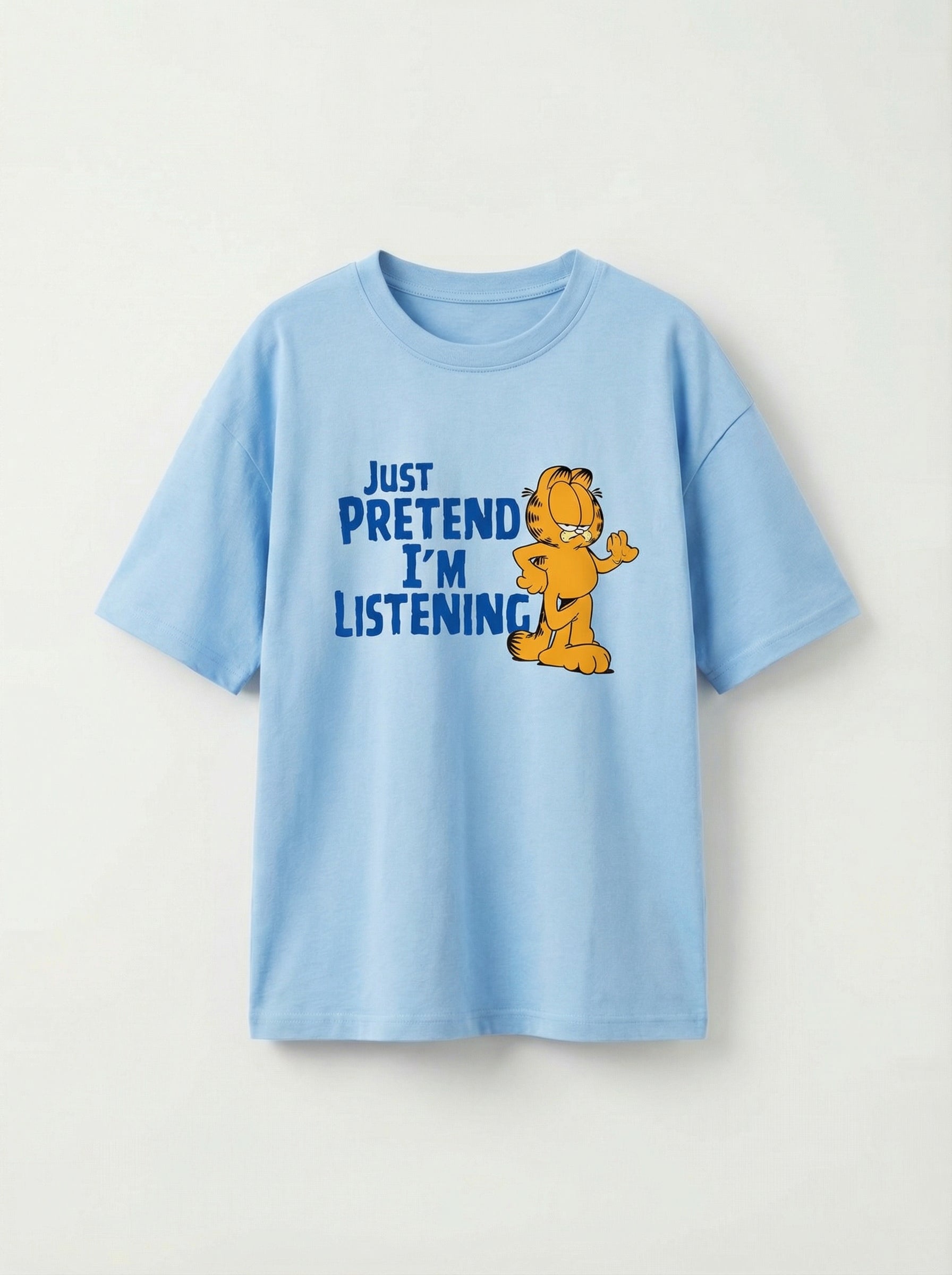Garfield Listening Print Light Blue Kids  T-Shirt