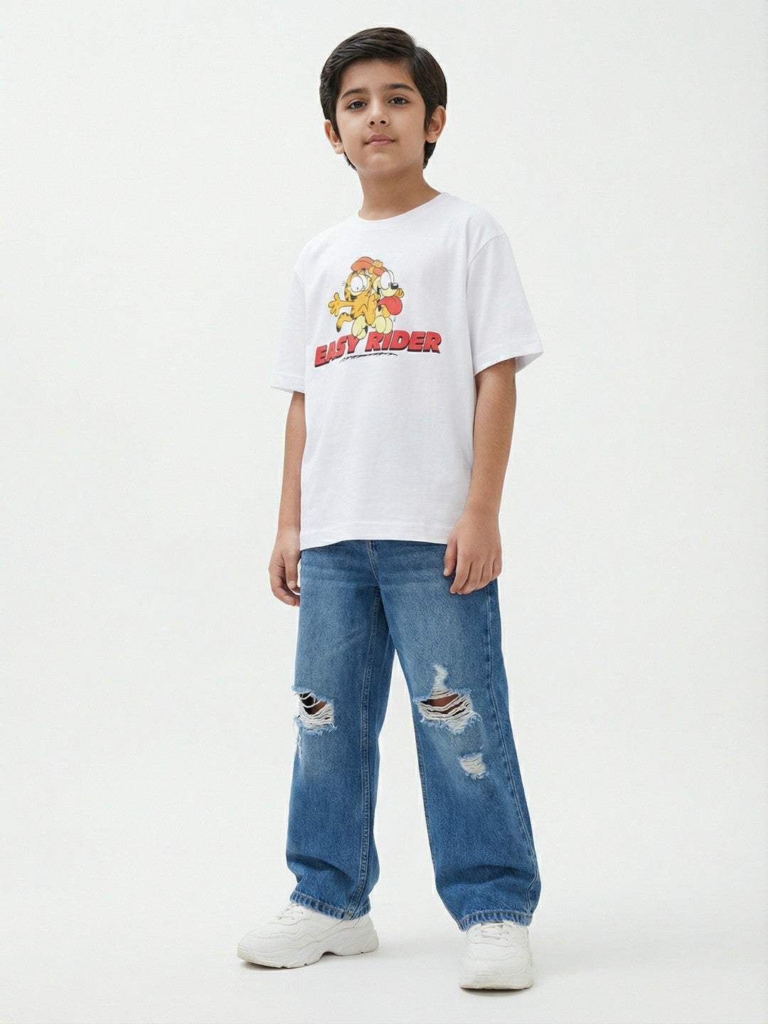 Garfield Easy Rider Graphic Print White Kids  T-Shirt