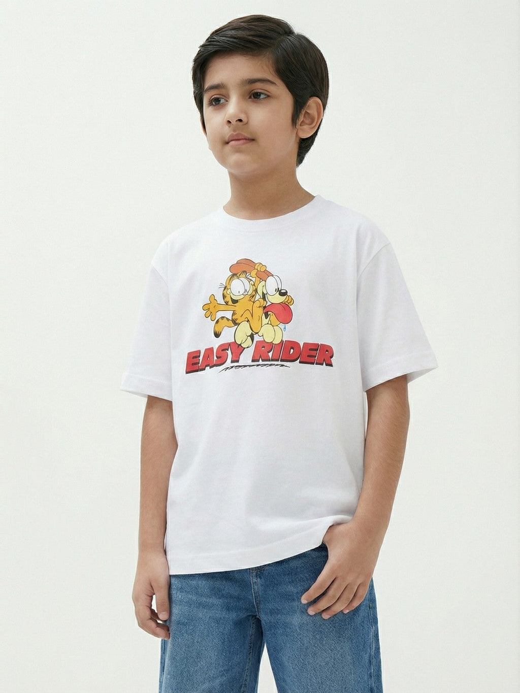 Garfield Easy Rider Graphic Print White Kids  T-Shirt