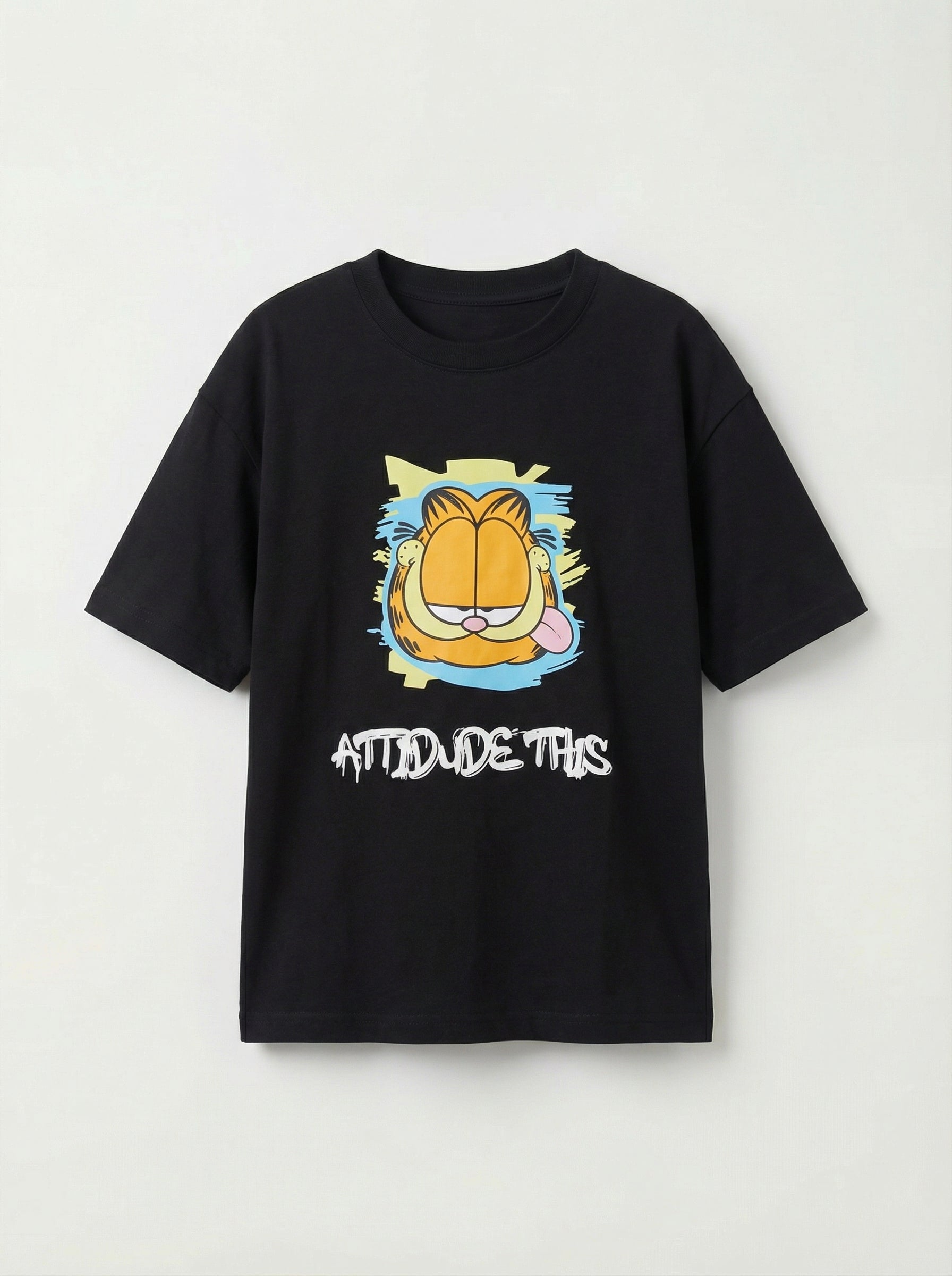 Garfield Attitude Face Print Black Kids  T-Shirt