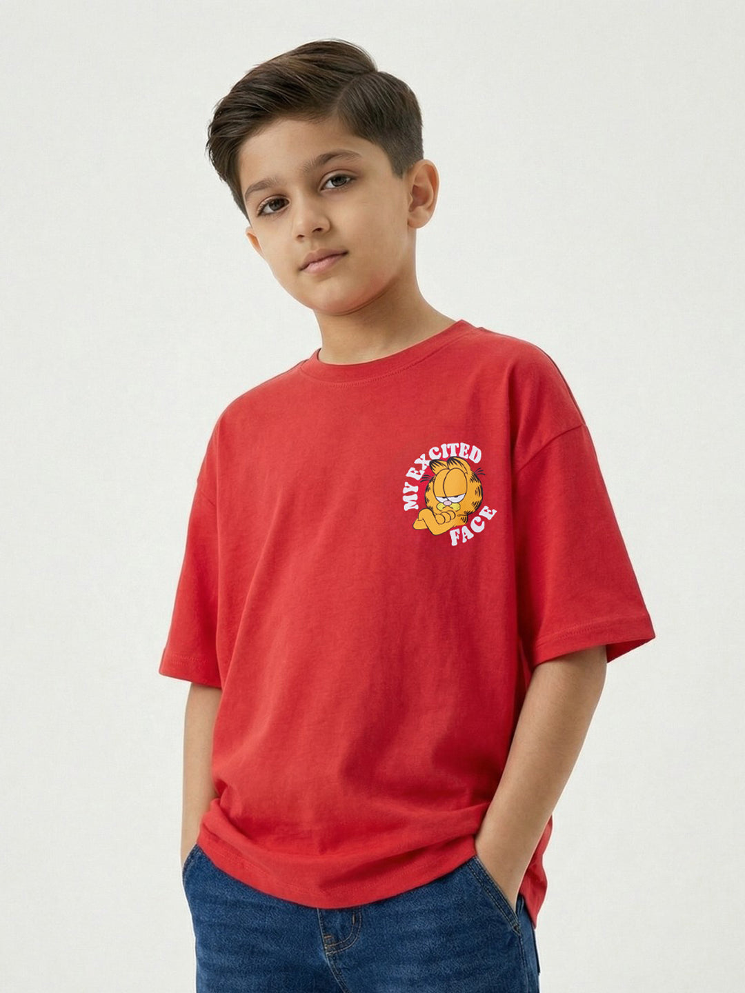 Garfield My Excited Face Print Red Kids  T-Shirt