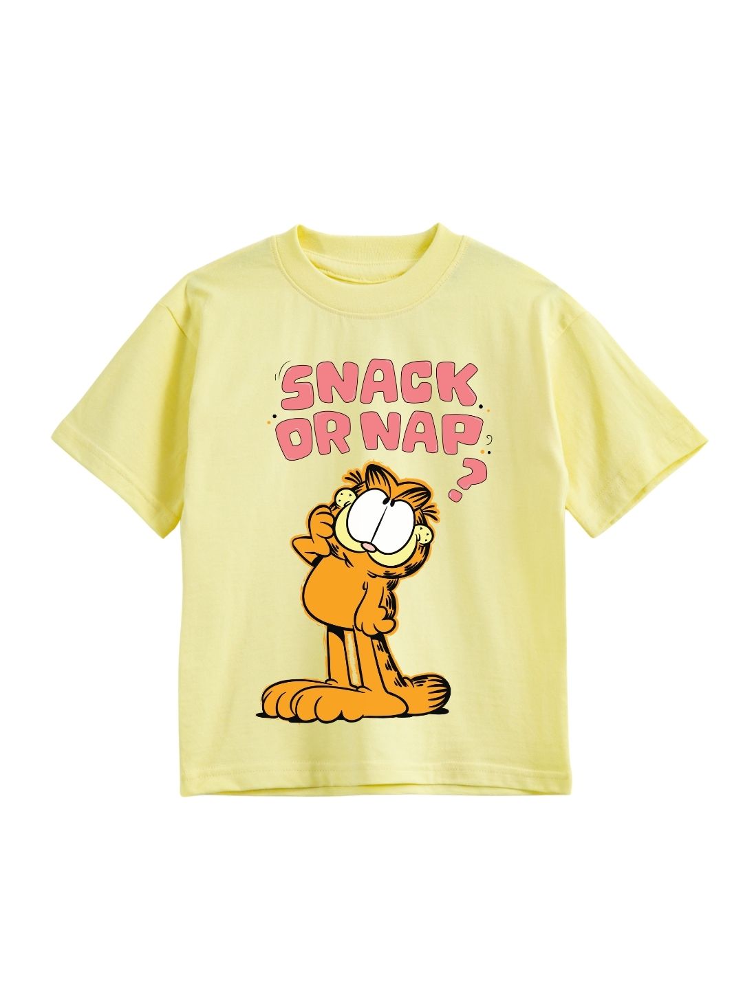 Pastel Yellow Garfield Snack or Nap Graphic T-Shirt for Boys