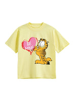 Pastel Yellow Garfield Be Mine Heart Graphic T-Shirt for Girls