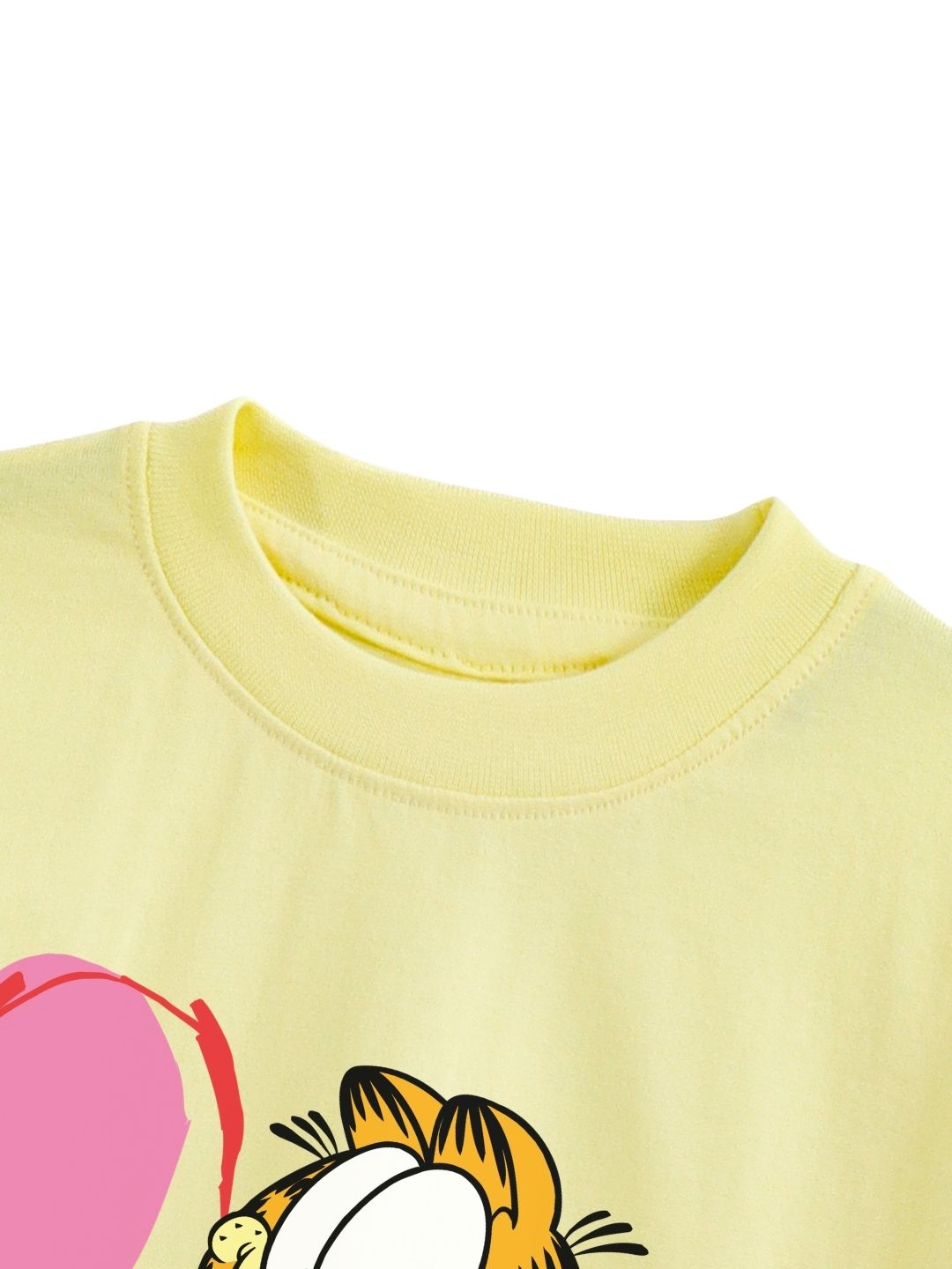 Pastel Yellow Garfield Be Mine Heart Graphic T-Shirt for Girls