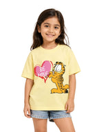 Pastel Yellow Garfield Be Mine Heart Graphic T-Shirt for Girls