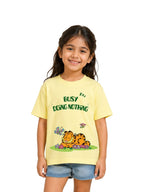 Pastel Yellow Garfield Busy Doing Nothing Graphic T-Shirt for Girls