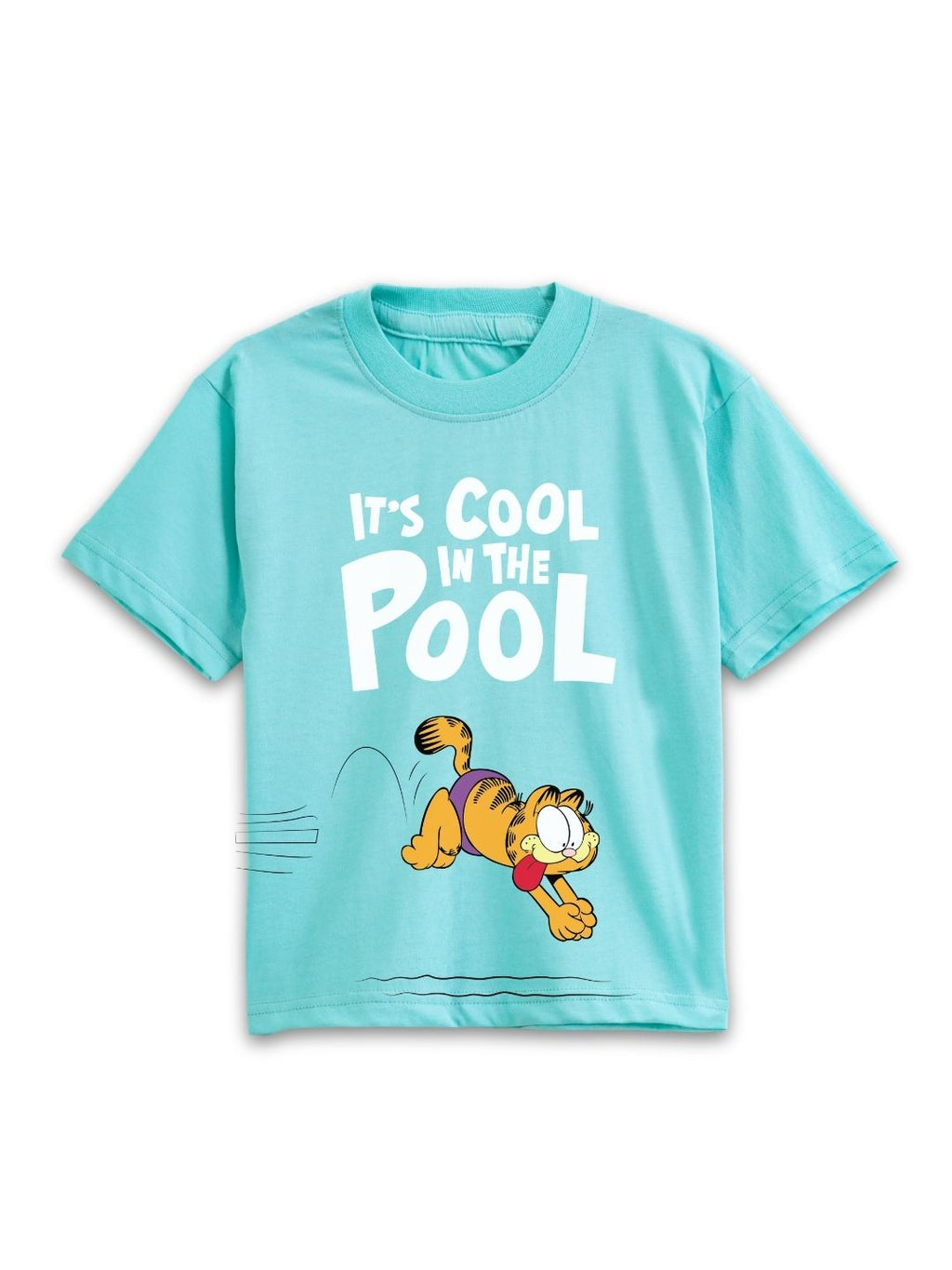 Aqua Blue Garfield Pool Fun Graphic T-Shirt for Boys
