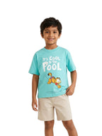 Aqua Blue Garfield Pool Fun Graphic T-Shirt for Boys