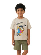 Beige Garfield Football Goal Play Mode Graphic Kids T-Shirt