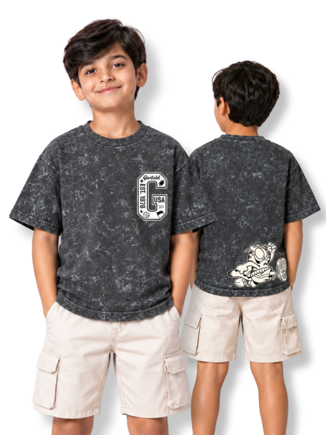 Varsity G Kids Boys Acid Wash T-Shirt – Garfield©